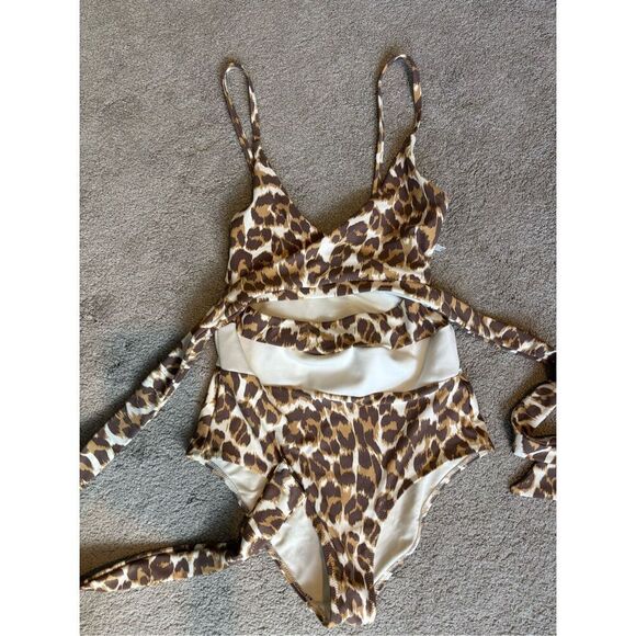 NWT Aerie American Eagle leopard wrap swimsuit, XS $56 A20 - Picture 2 of 7